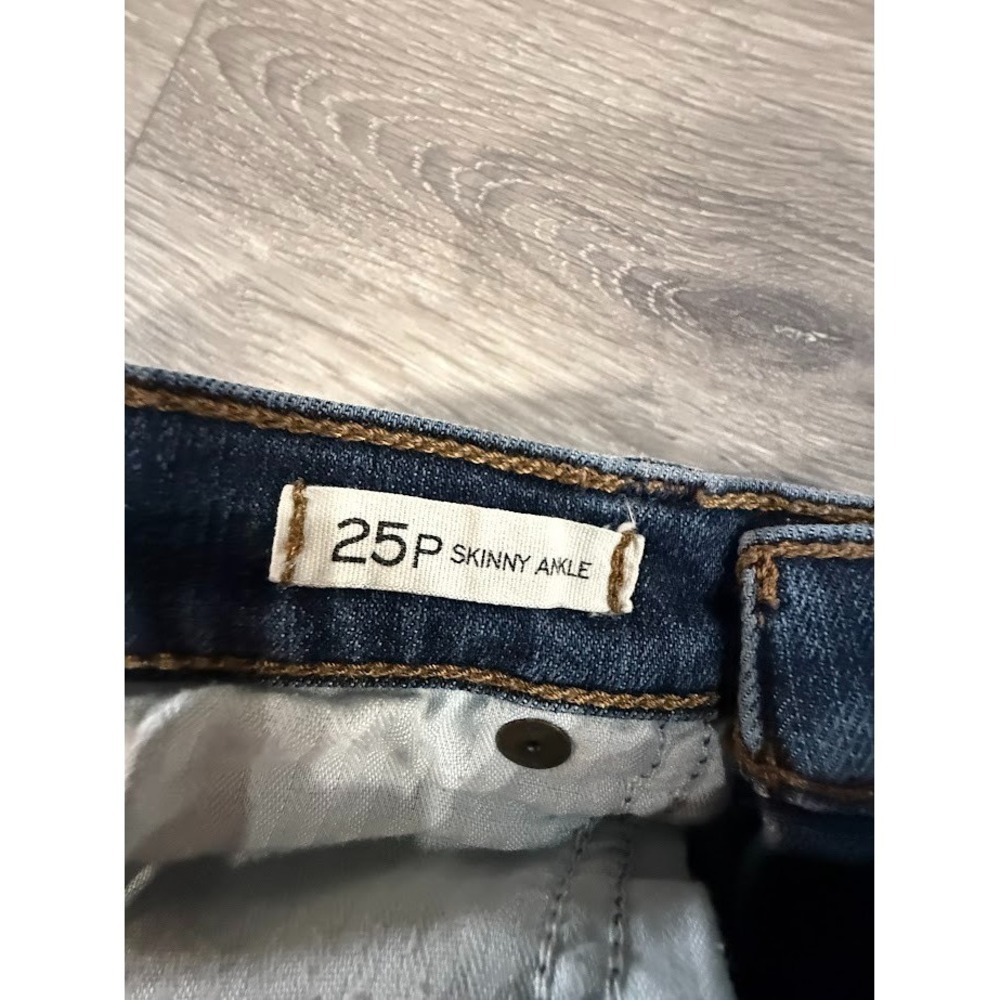 Banana Republic Premium Denim‎ Skinny Ankle Jeans 25P Dark Wash Distressed Knee - Picture 4 of 7